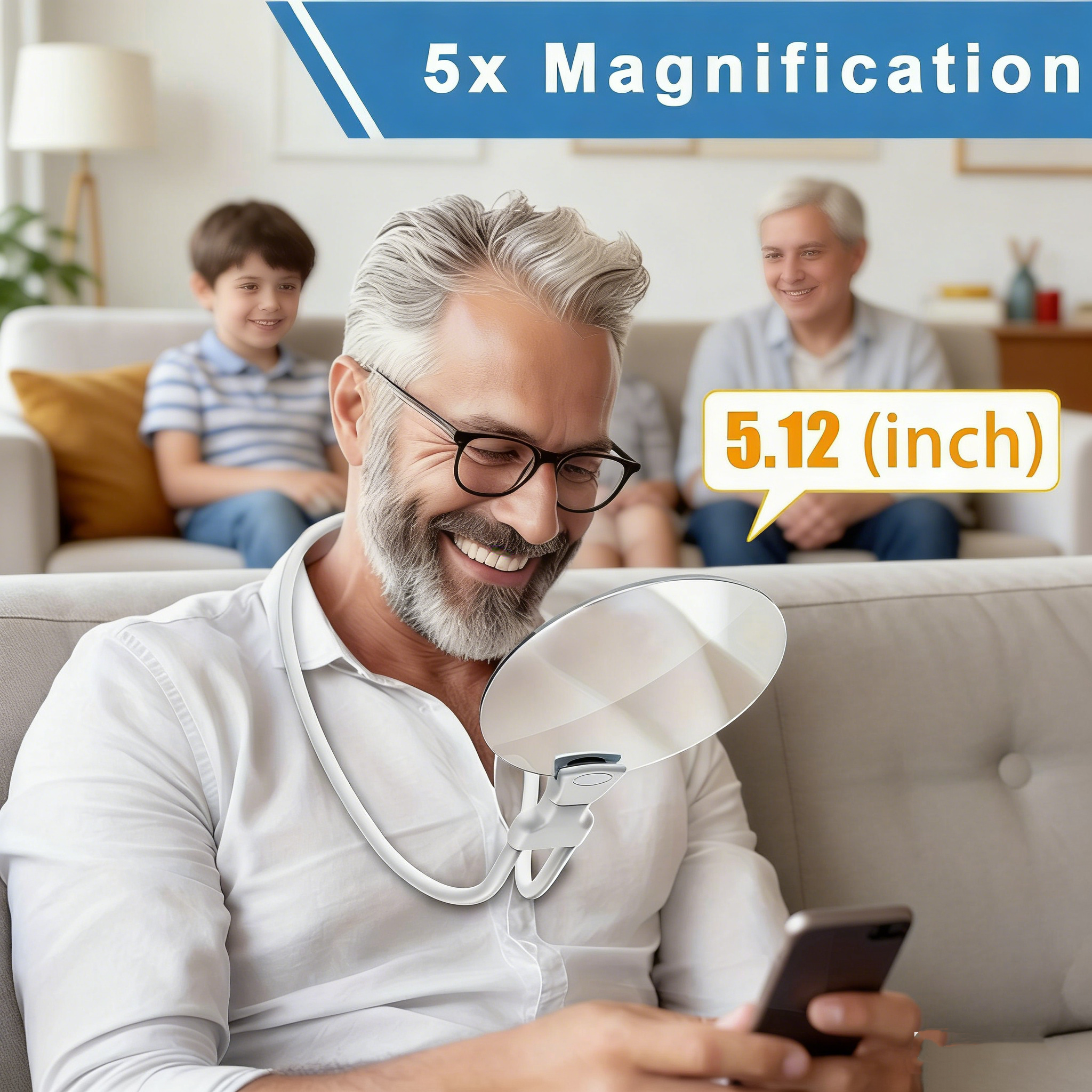 5X Magnifying Glass with Light – Hands Free Neck Magnifier for Seniors & Low Vision, Adjustable Reading Magnifier for Sewing, Crafting, Repair & Inspection